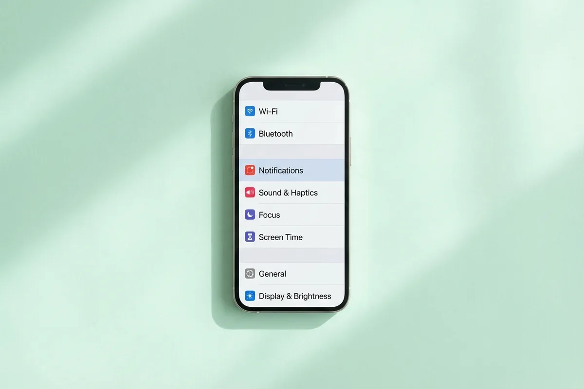 Smartphone on a pastel background showing a generic settings menu with one row highlighted
