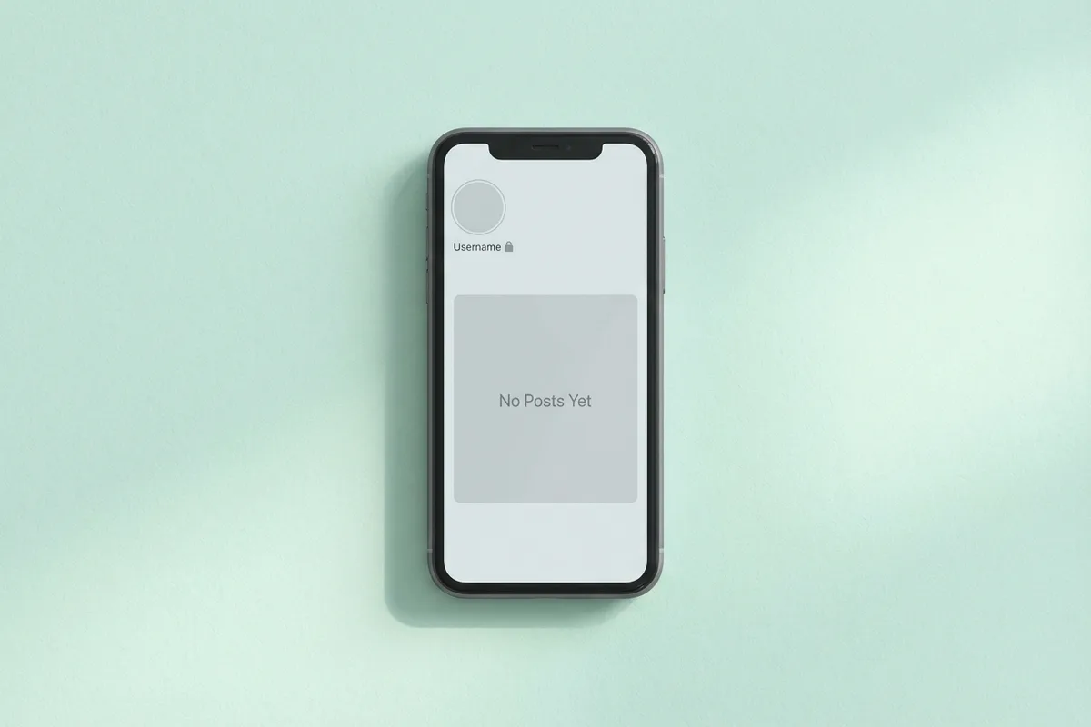Smartphone showing an empty Instagram profile with No Posts Yet