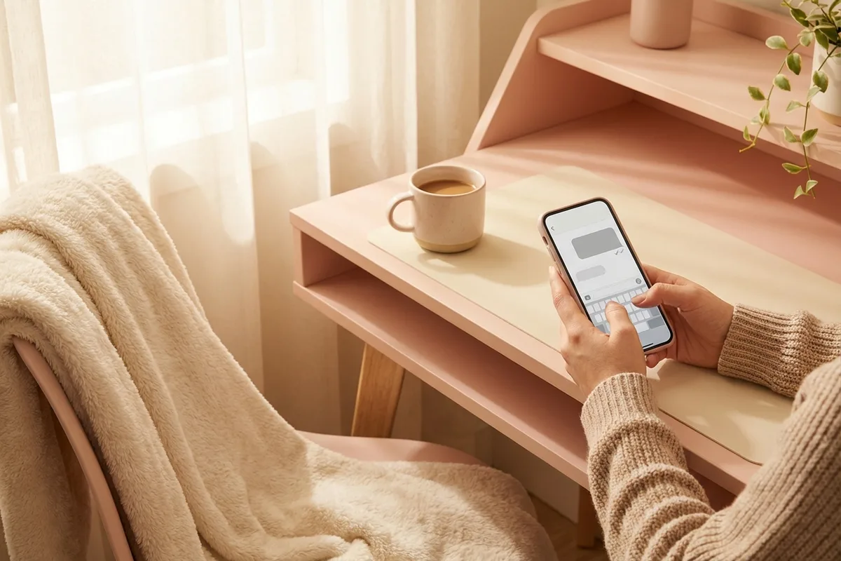 Hand holding phone showing a chat thread where the last message has not been delivered